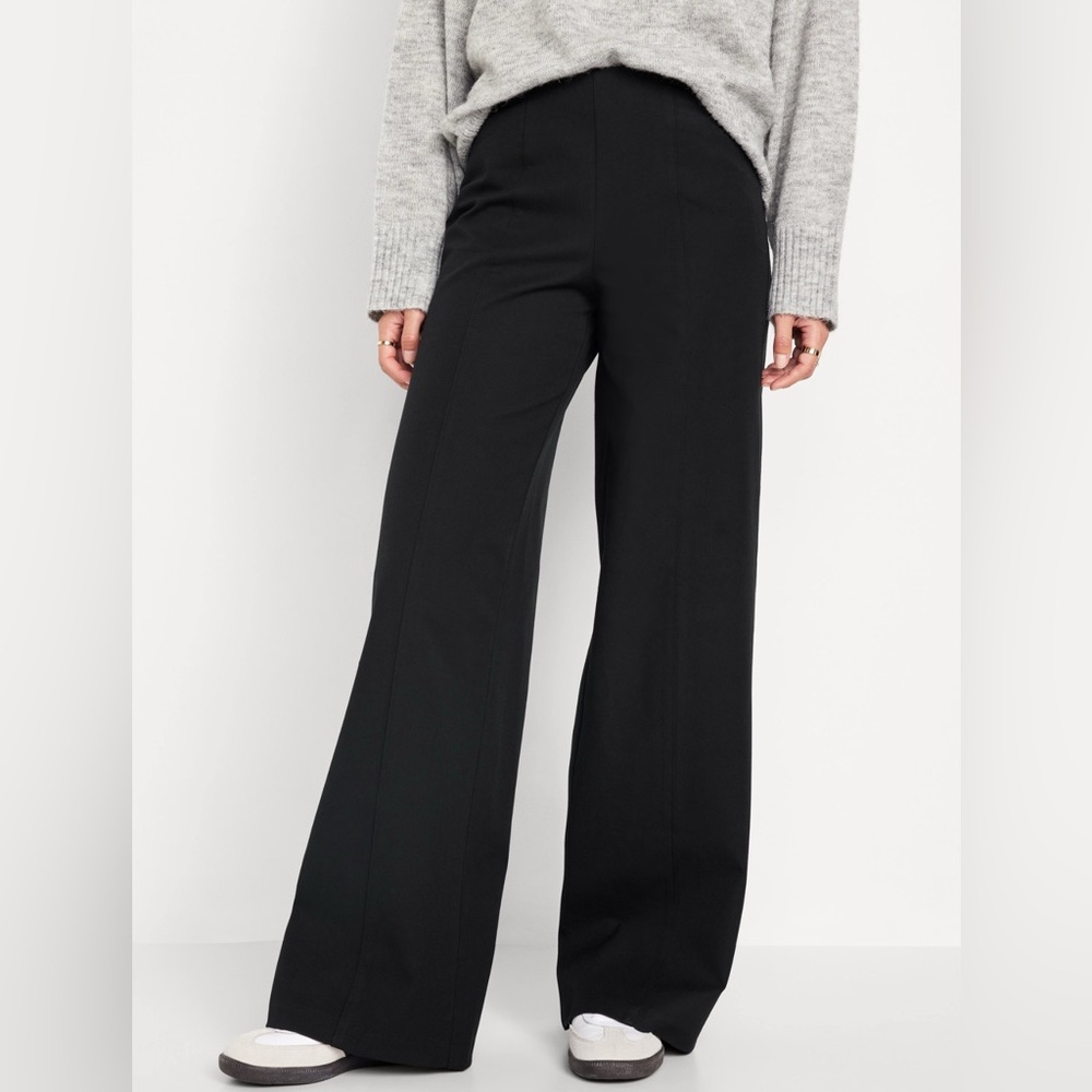 Old Navy black “high waisted pixie pull on wide leg pants”